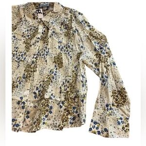 Womens Floral Femin Boho Pullover Collared NEW 1x Long Sleeve Wide Wrist